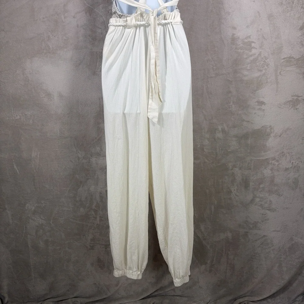 Free People Sienna Smocked Jumpsuit Womens XS White Halter Linen Blend